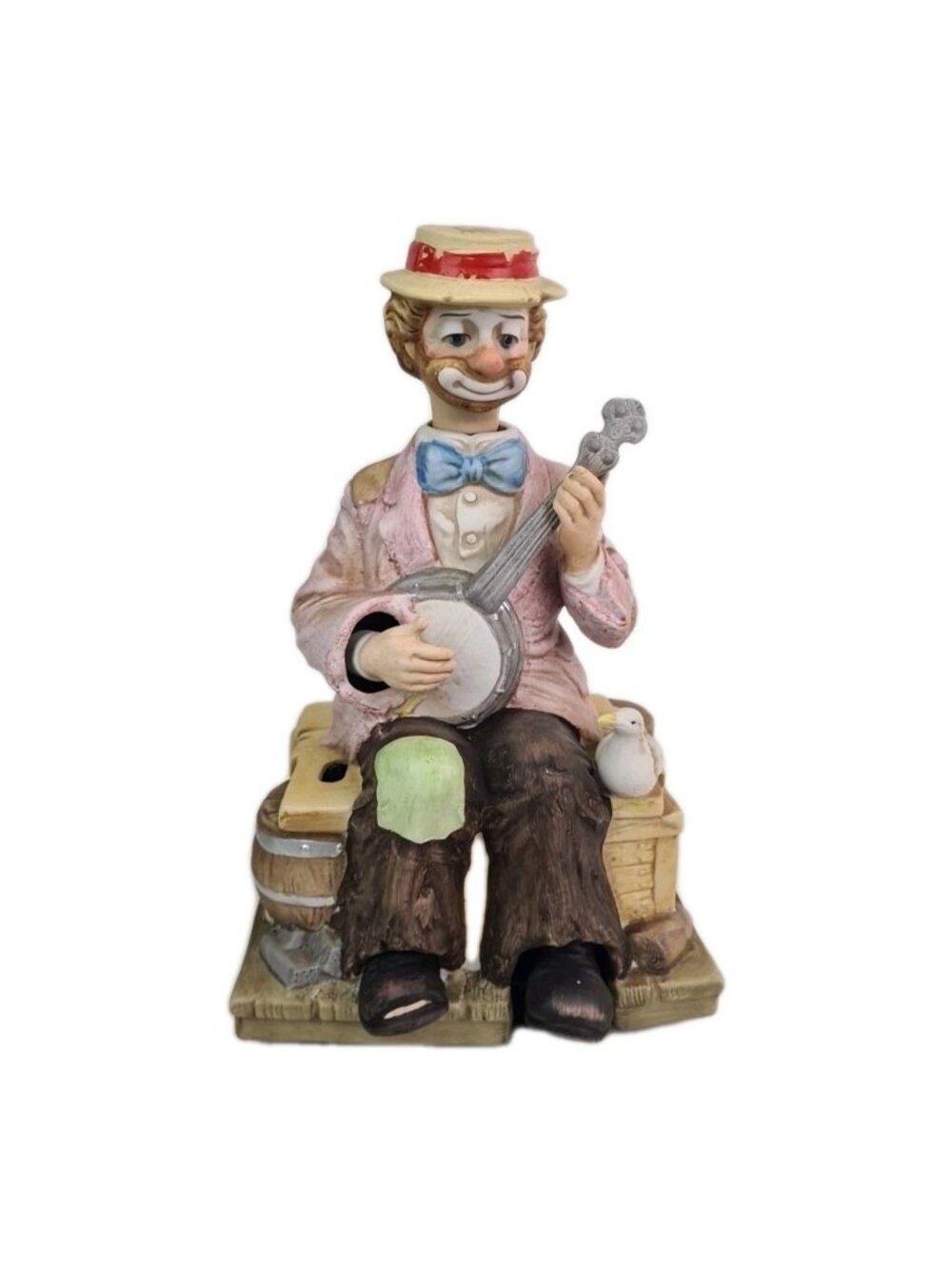 Vintage WACO Melody in Motion Bisque Porcelain Willie Banjo Player Clown 7153